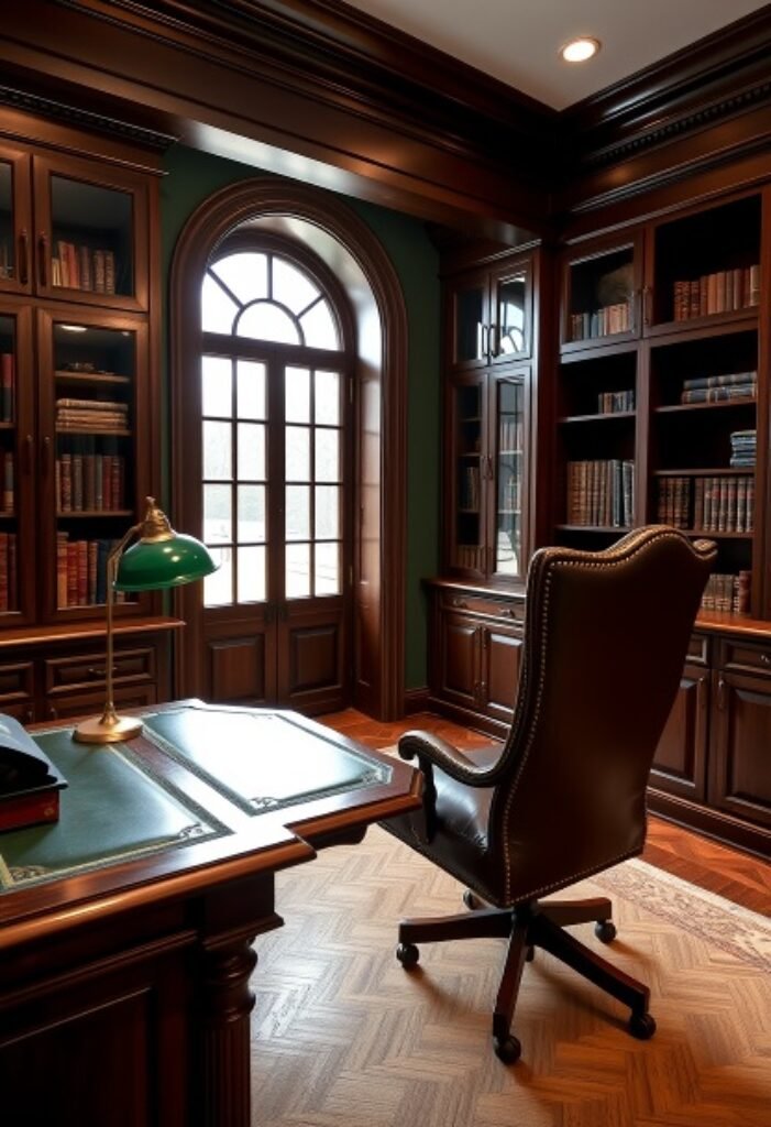 Classic Elegance Study with Dark Wood and Leather