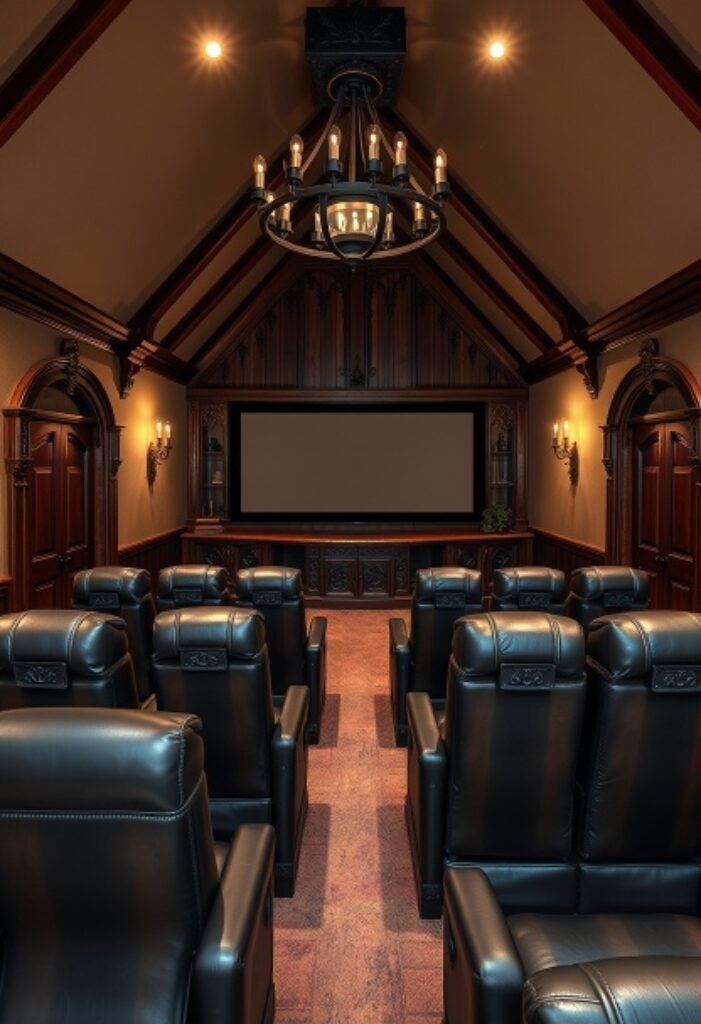 Gothic Revival Home Theater - A Majestic Blend of Historical Elegance and Modern Comfort