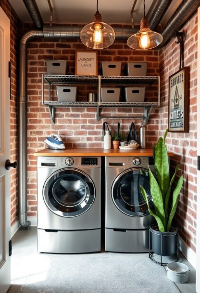 Industrial Chic Laundry Room with Exposed Pipes