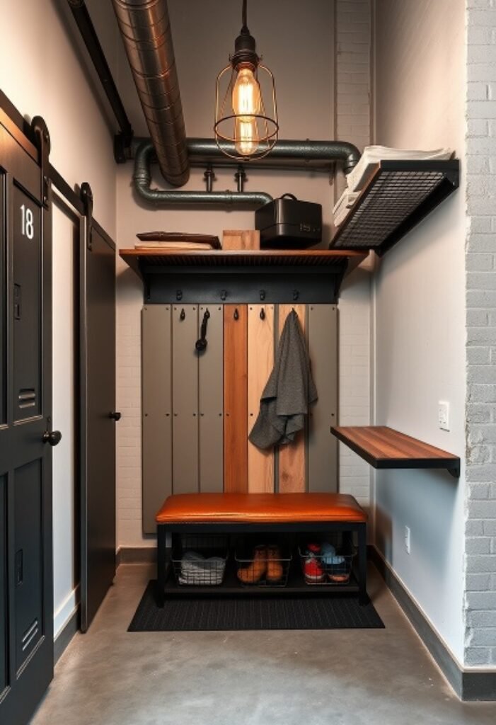 Industrial Loft Mudroom - Embrace Exposed Pipes and Raw Materials for Urban Edge