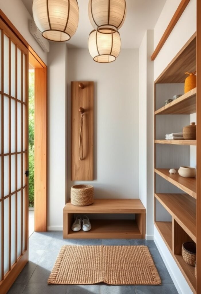 Japanese Zen Mudroom - Embrace Natural Materials and Clean Lines for Tranquil Simplicity