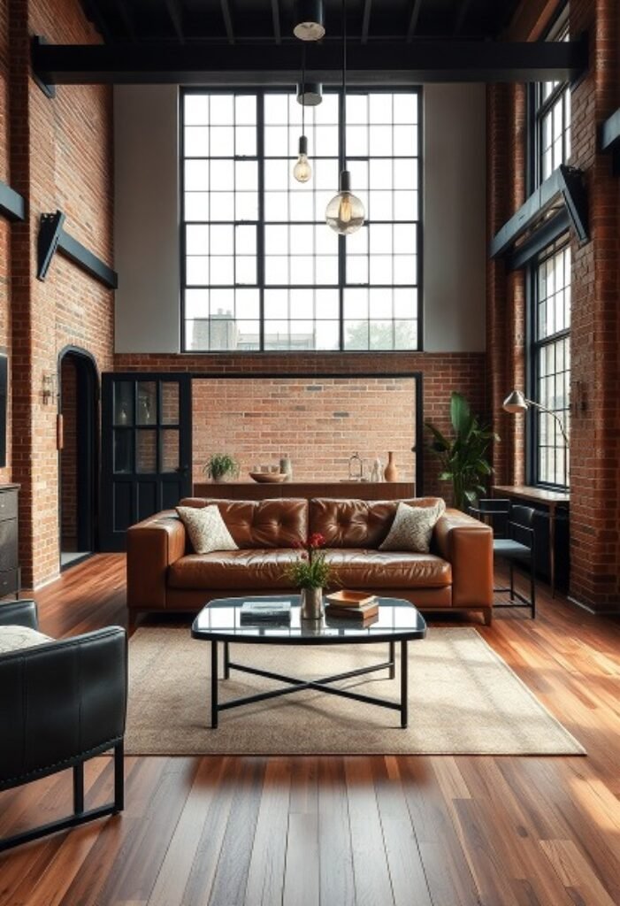 Reclaimed Industrial Chic Living Room - Where Urban Grit Meets Warm Sophistication