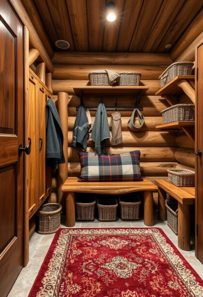 Rustic Cabin Mudroom - Warm Log Elements and Cozy Textures