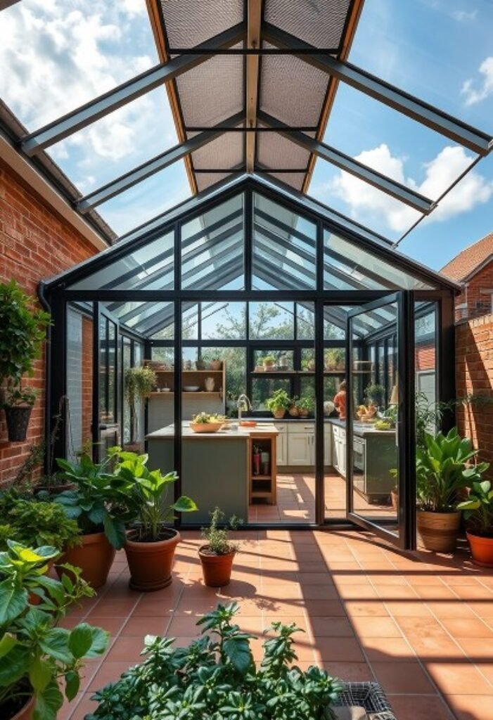 Solar-Powered Greenhouse Kitchen Extension - Seamlessly Blending Indoor Comfort with Outdoor Vitality