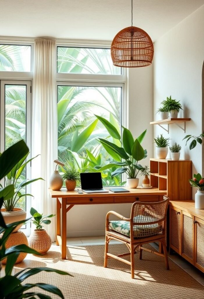 Tropical Oasis Study with Natural Light and Greenery