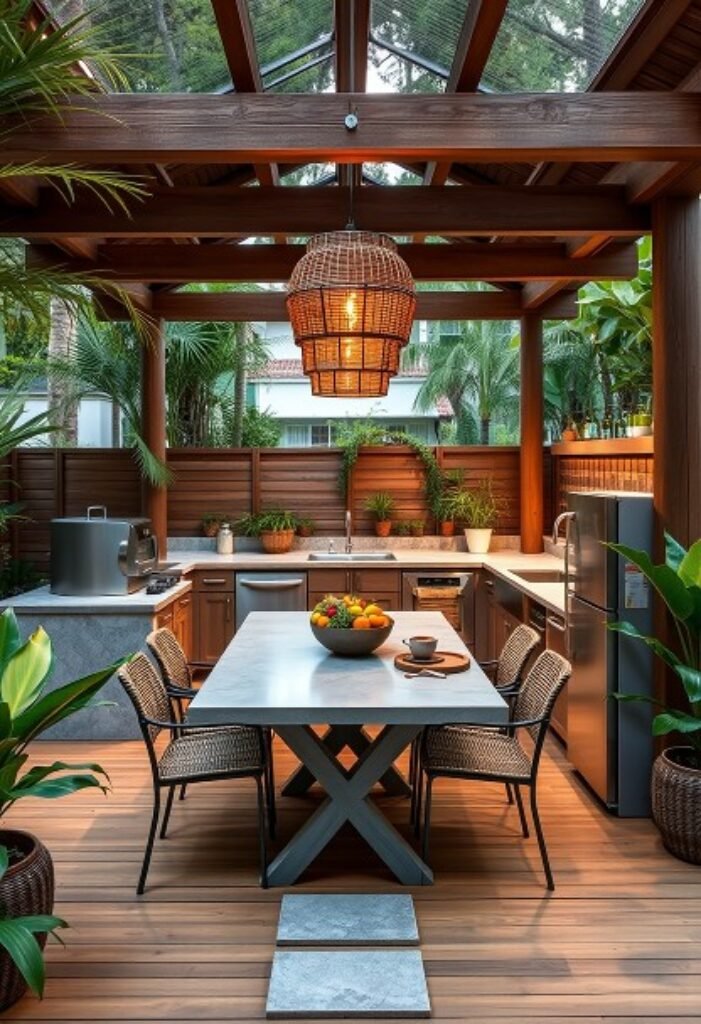 Tropical Outdoor Kitchen and Dining Area - A Lush Culinary Escape