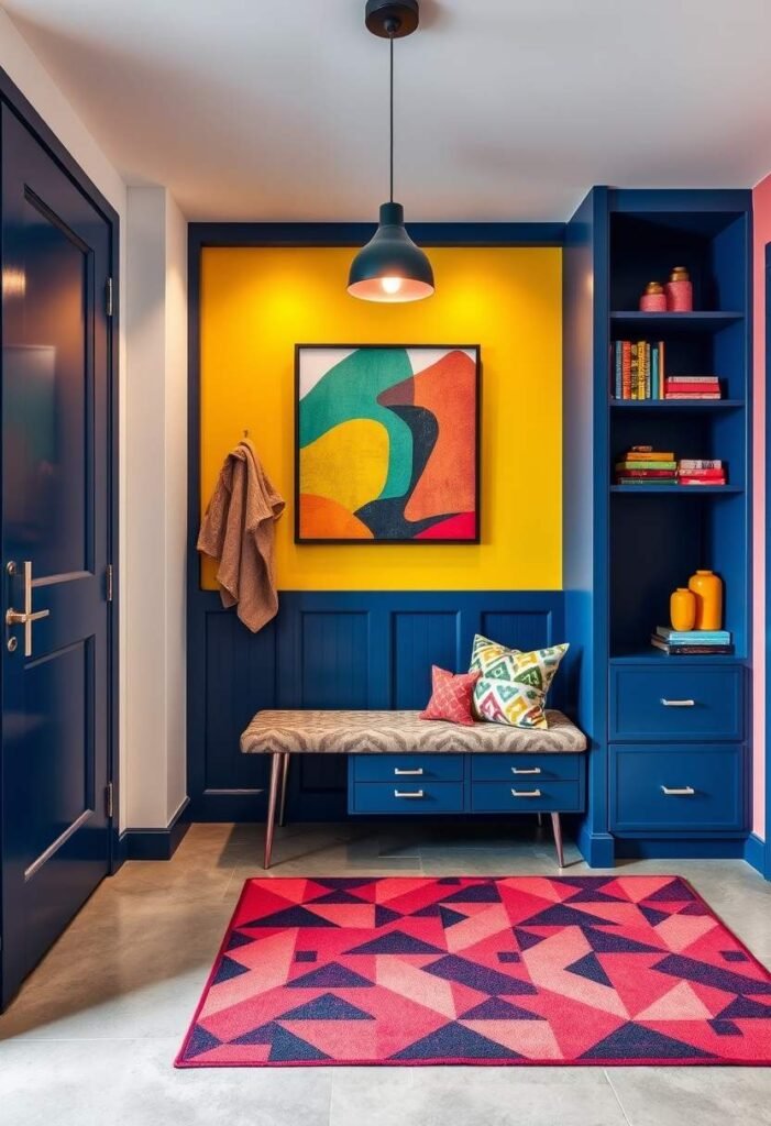 Urban Chic Mudroom - Bold Colors and Modern Art for a Vibrant Welcome