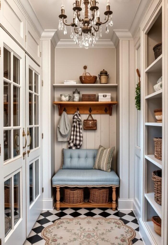 Vintage French Country Mudroom - Timeless Elegance with Distressed Finishes