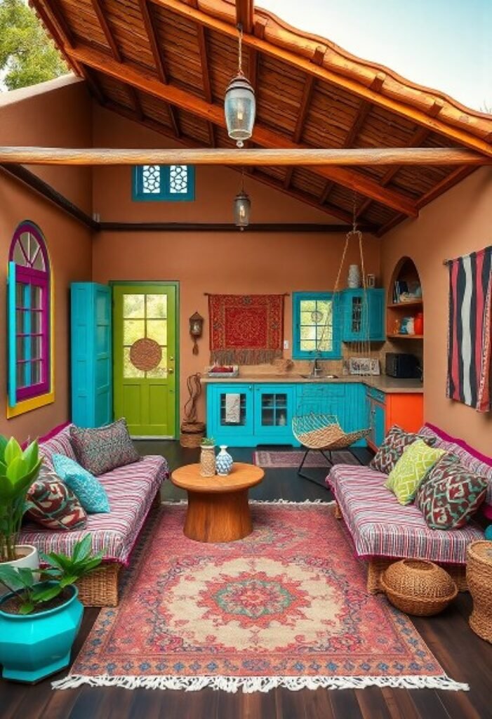 Boho Cottage with Vibrant Colors and Textiles