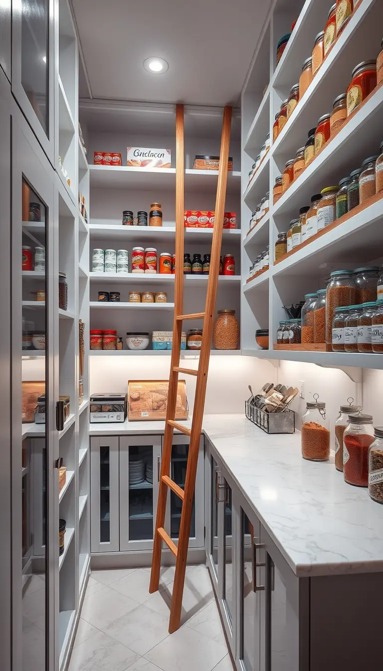 Compact European Pantry with Ladder Access pantry organization ideas