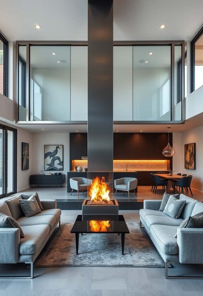 Contemporary Steel and Glass Fireplace Divider - A Seamless Blend of Style and Function