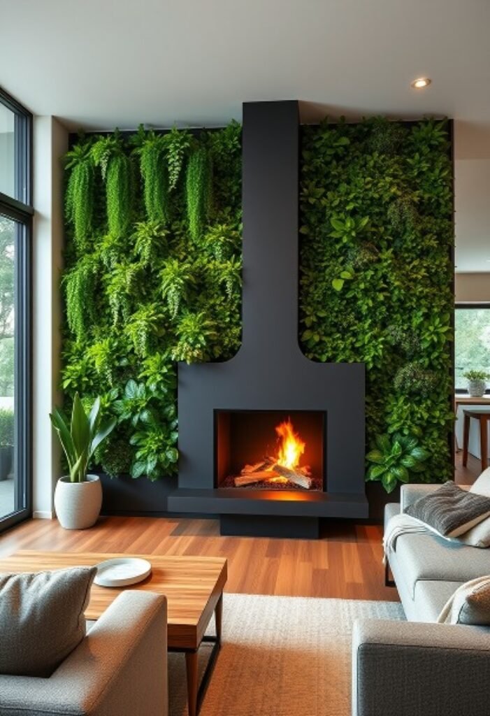 Eco-Friendly Green Living Wall Fireplace – Where Fire Meets Nature in Perfect Harmony