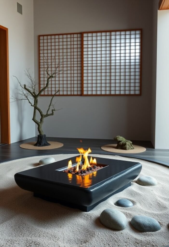 Japanese Zen Garden Fireplace – A Minimalist Blend of Fire and Tranquility