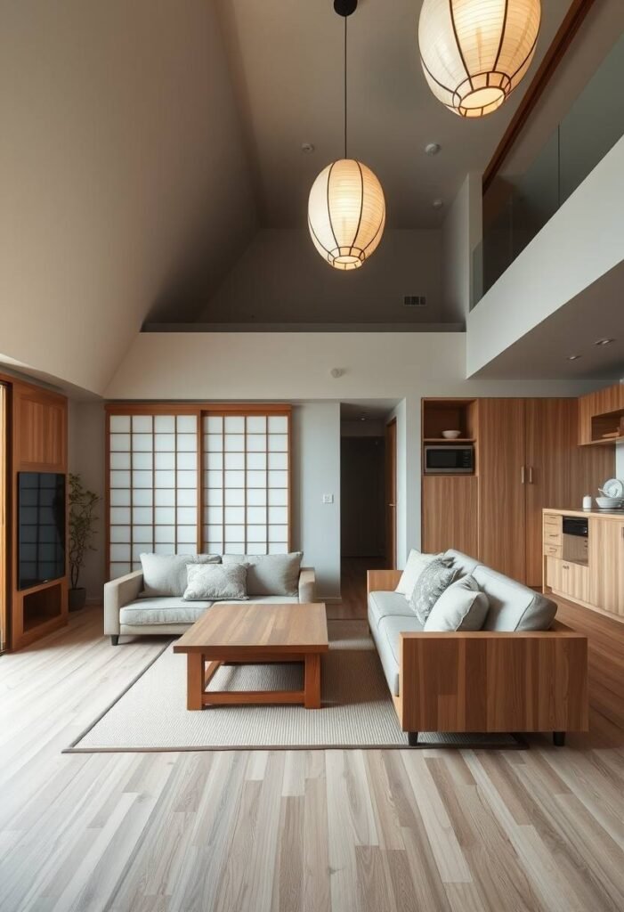 Japanese Zen Loft with Tranquil, Minimalist Design