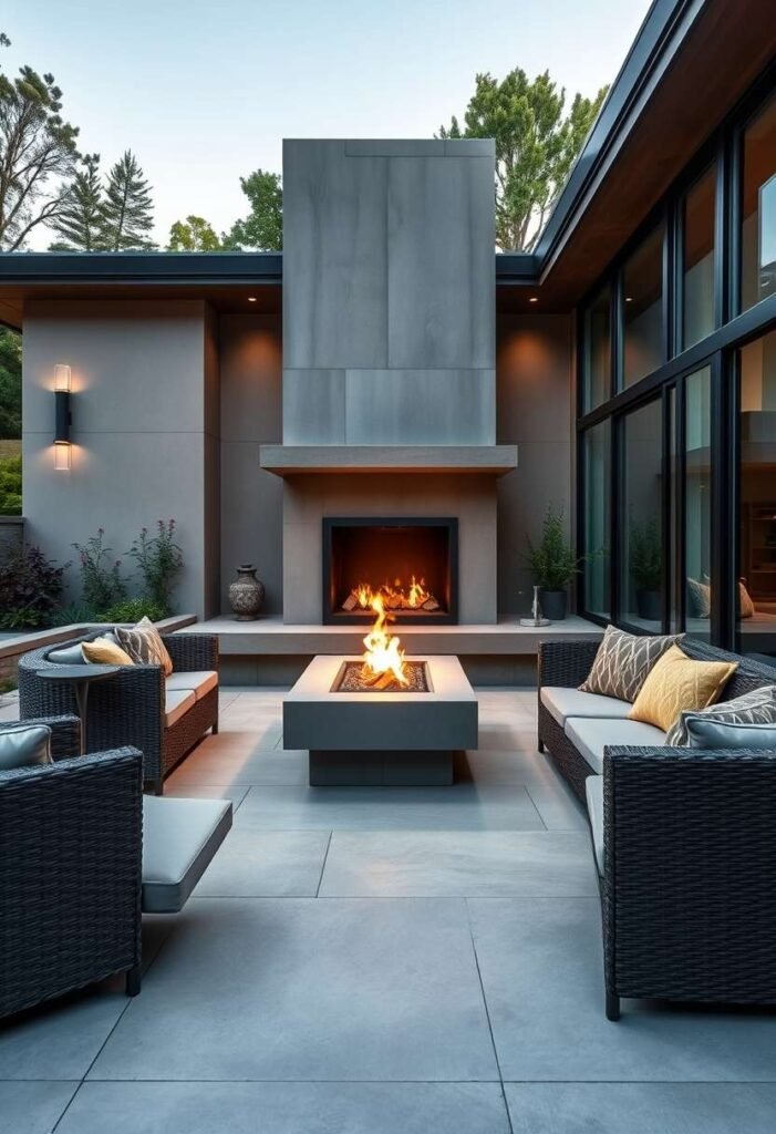 Outdoor Concrete and Glass Fireplace - A Modern Masterpiece for Alfresco Living