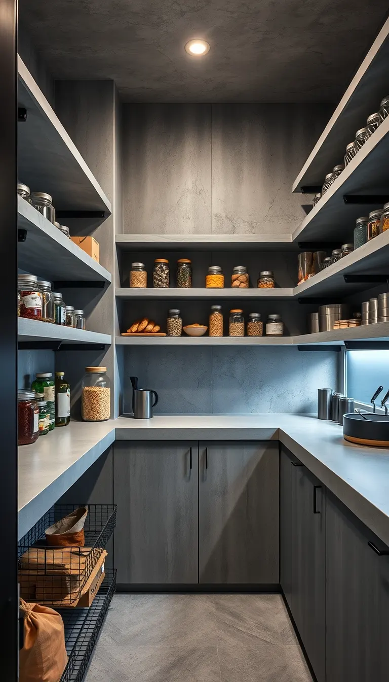 Urban Contemporary Pantry with Concrete and Metal Elements pantry organization ideas