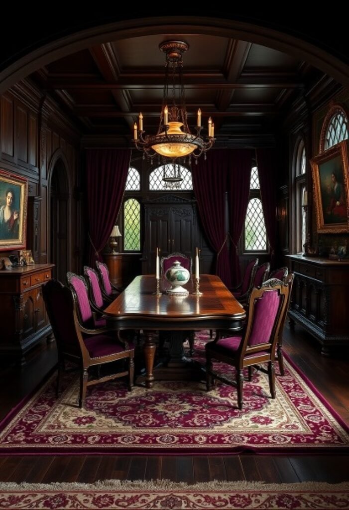 Victorian Dining Room with Gothic Influences - Opulent Charm Meets Timeless Drama