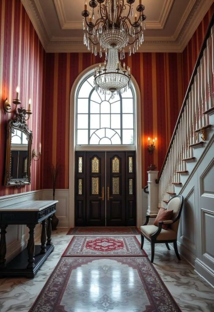 Victorian Foyer with Grand Staircase – A Welcoming Entrance of Grandeur and Classic Elegance