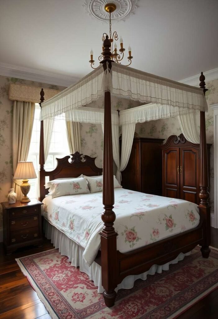 Victorian Guest Bedroom with Canopy Bed – A Timeless Retreat for Guests