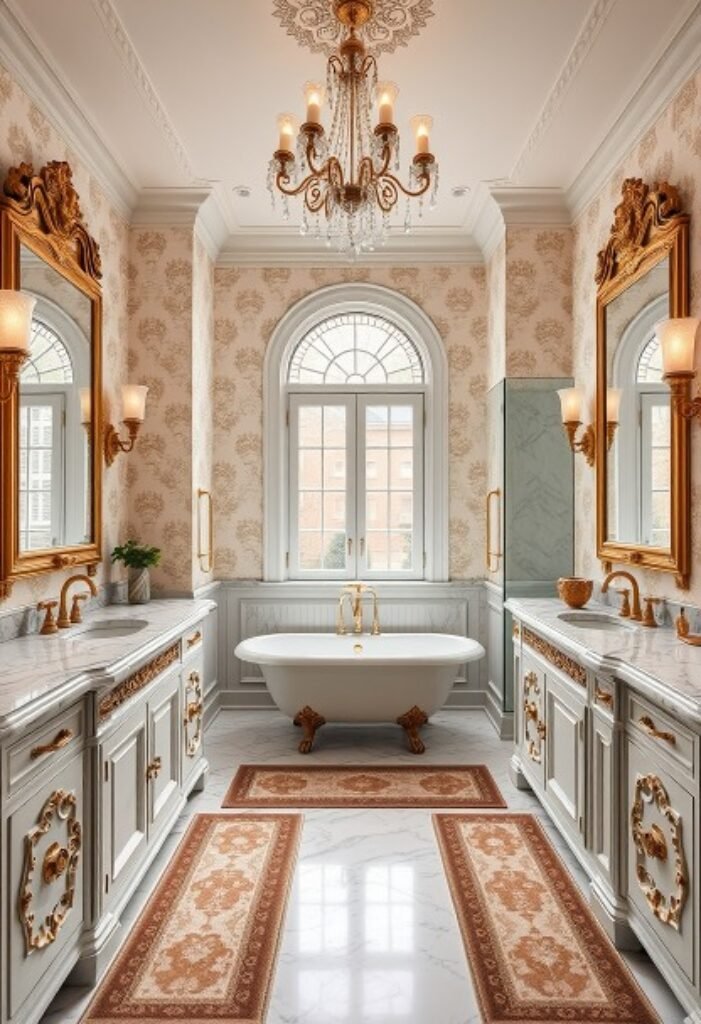 Victorian Master Bathroom with Marble and Gold Accents – A Regal Blend of Elegance and Functionality