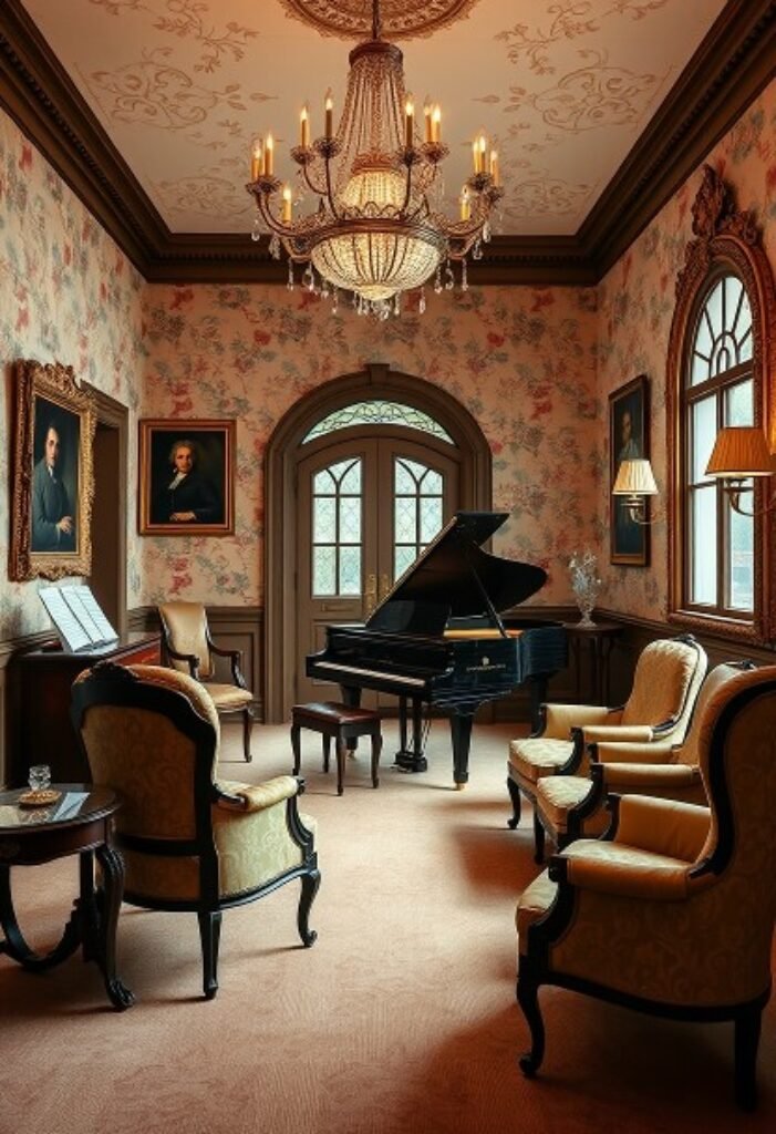 Victorian Music Room with Grand Piano Focal Point – A Harmonious Blend of Elegance and Culture