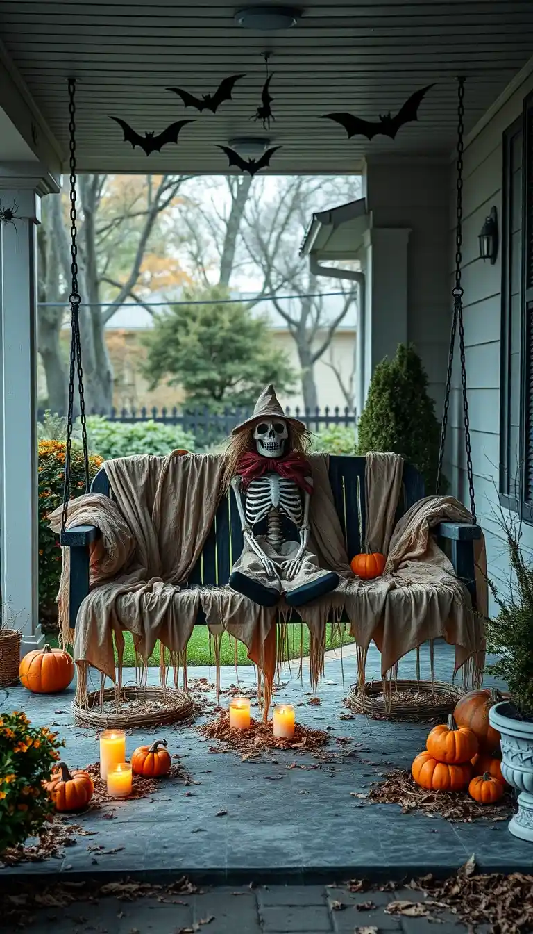 Eerie Front Porch Swing Easy Halloween Decorations 2