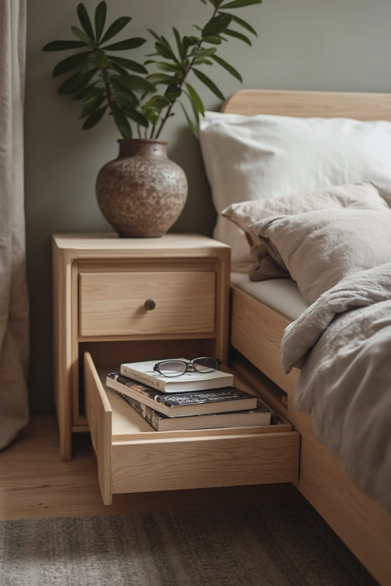 Bed with Slide-Out Nightstand Drawers 1