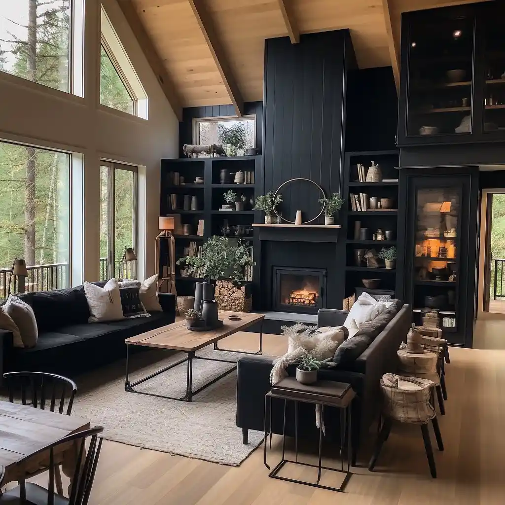 Black Modern Farmhouse Living Room with Rustic Refinement idea 2