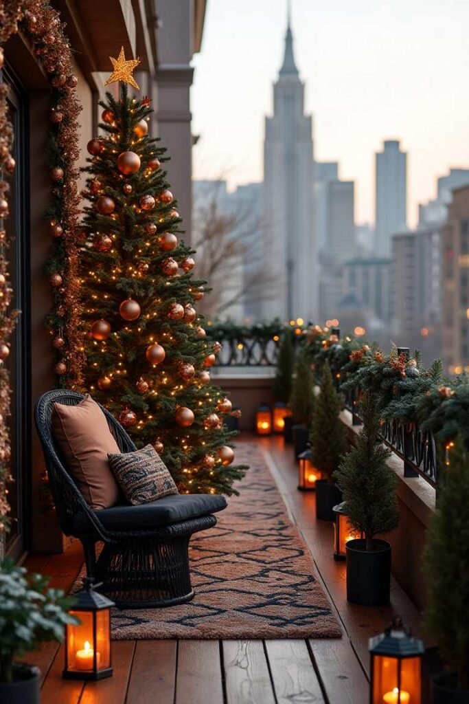 Black and Copper Christmas Balcony - Urban Sophistication Meets Holiday Warmth