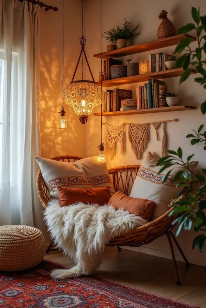 Bohemian Christmas Reading Nook – A Cozy Retreat with Artistic Vibes