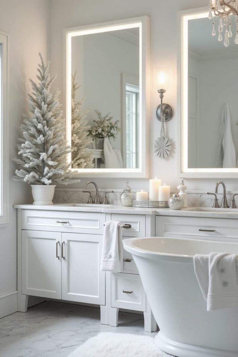 Elegant Silver Christmas Bathroom Decor Ideas for a Festive Glow