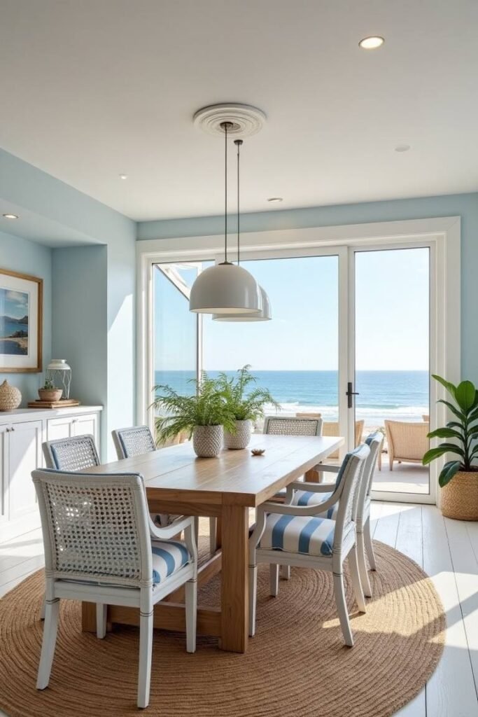Coastal-Inspired Dining Room with Breezy, Light Color