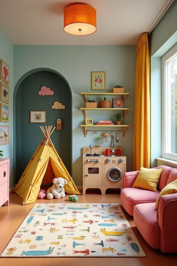 Eclectic Kid’s Playroom with Imaginative Spaces