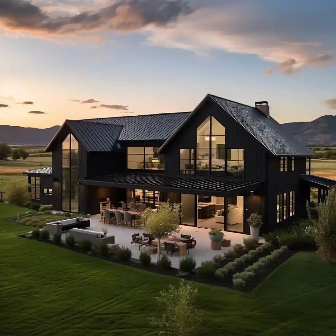 Expansive Modern Farmhouse Exterior with Luxurious Outdoor Living idea 1