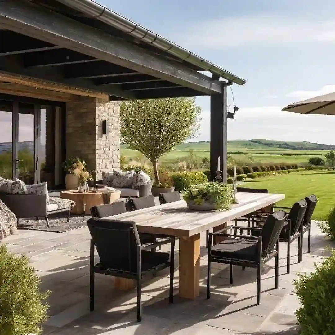 Expansive Modern Farmhouse Exterior with Luxurious Outdoor Living idea 2