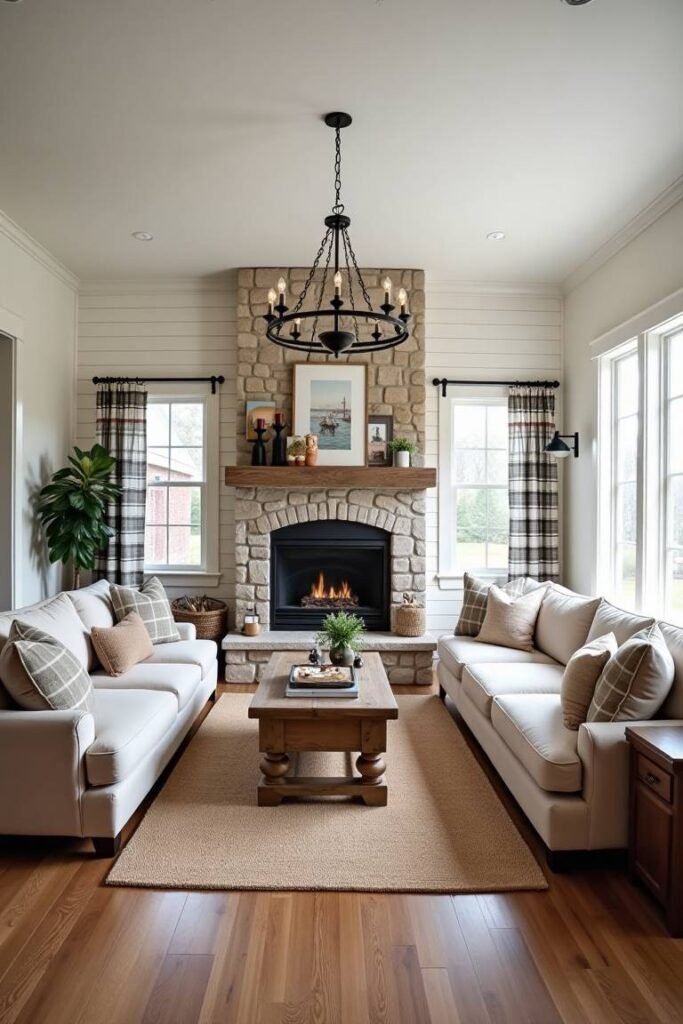 Farmhouse-Style Family Room with Cozy Rustic Touches