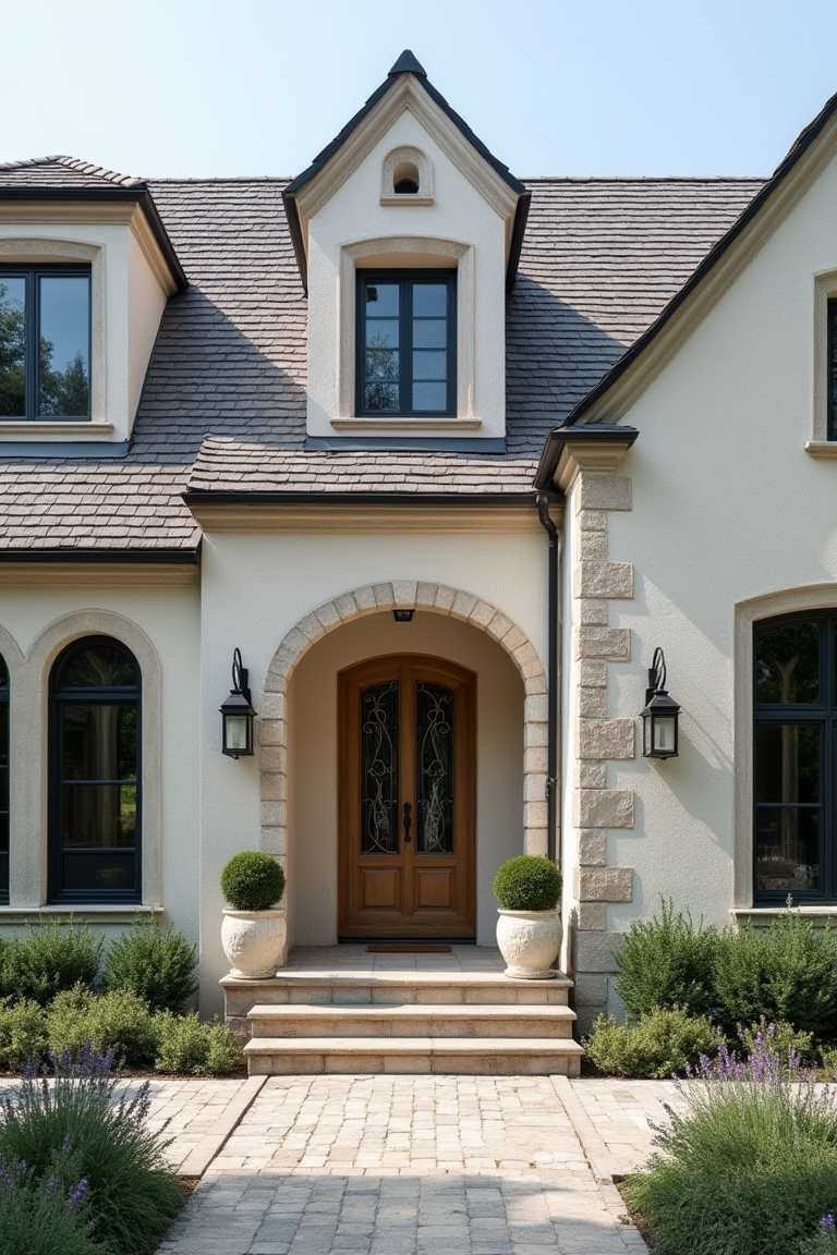 French Country Facade - Timeless Charm with a Subtle Gray Twist
