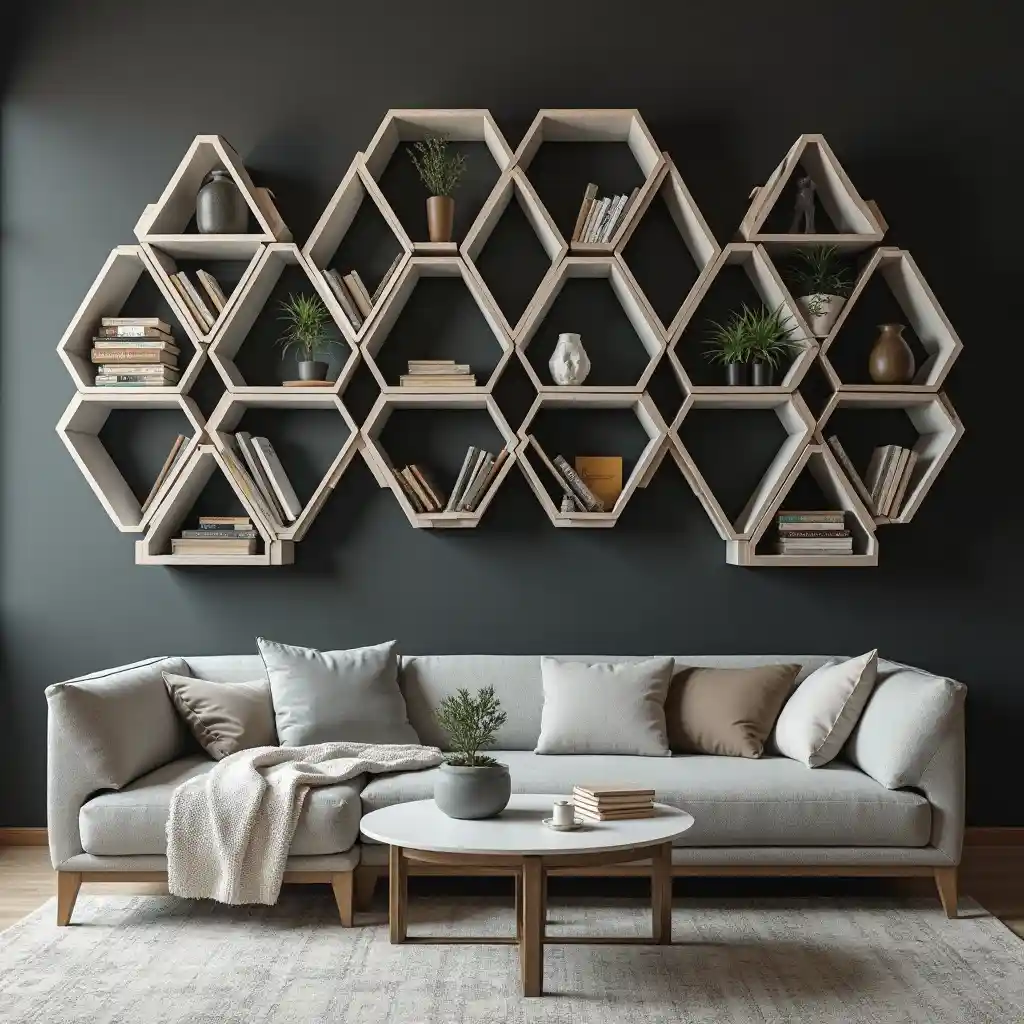 Contemporary geometric book shelves design