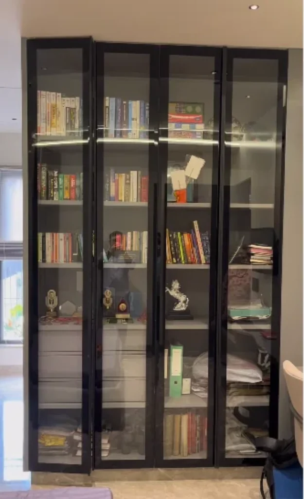 Contemporary Glass-Door Book Shelf for Modern Organization