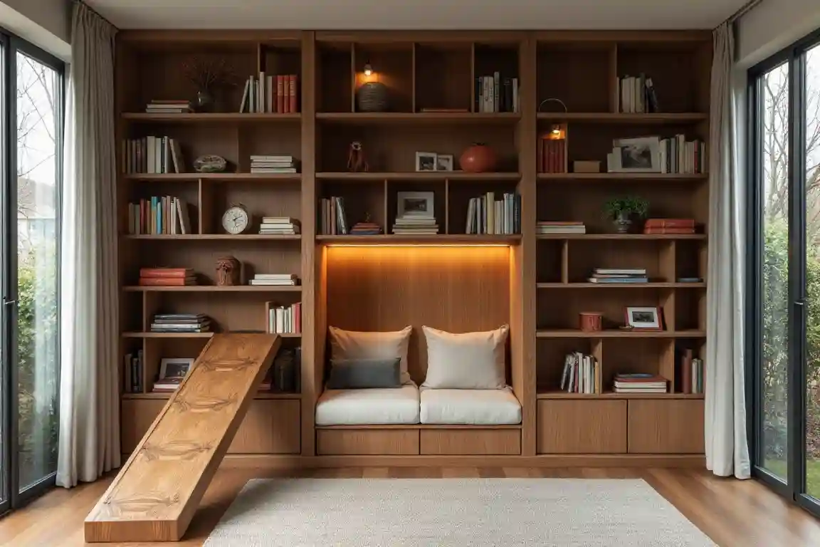 Cozy hidden nook book shelves