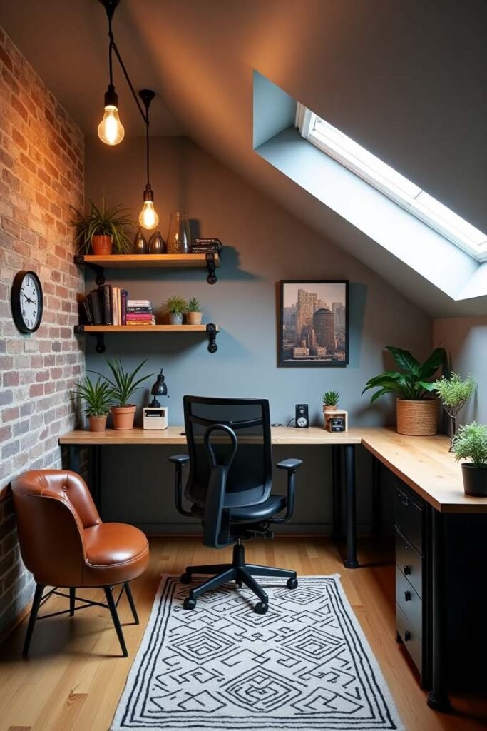 Industrial Chic Home Office with Functional Layout