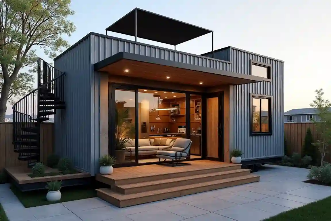 Industrial Luxe Tiny House with a Rooftop Twist – Compact Living Elevated idea 1