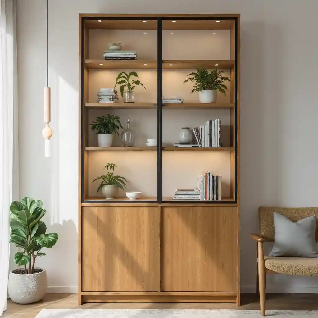 Japandi Serenity Glass and Bamboo Bookshelf idea 2