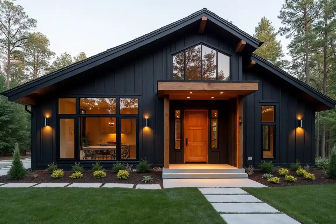 Matte Black and Cedar Contrast Farmhouse idea 1