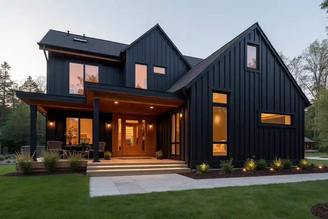 Matte Black and Cedar Contrast Farmhouse idea 2