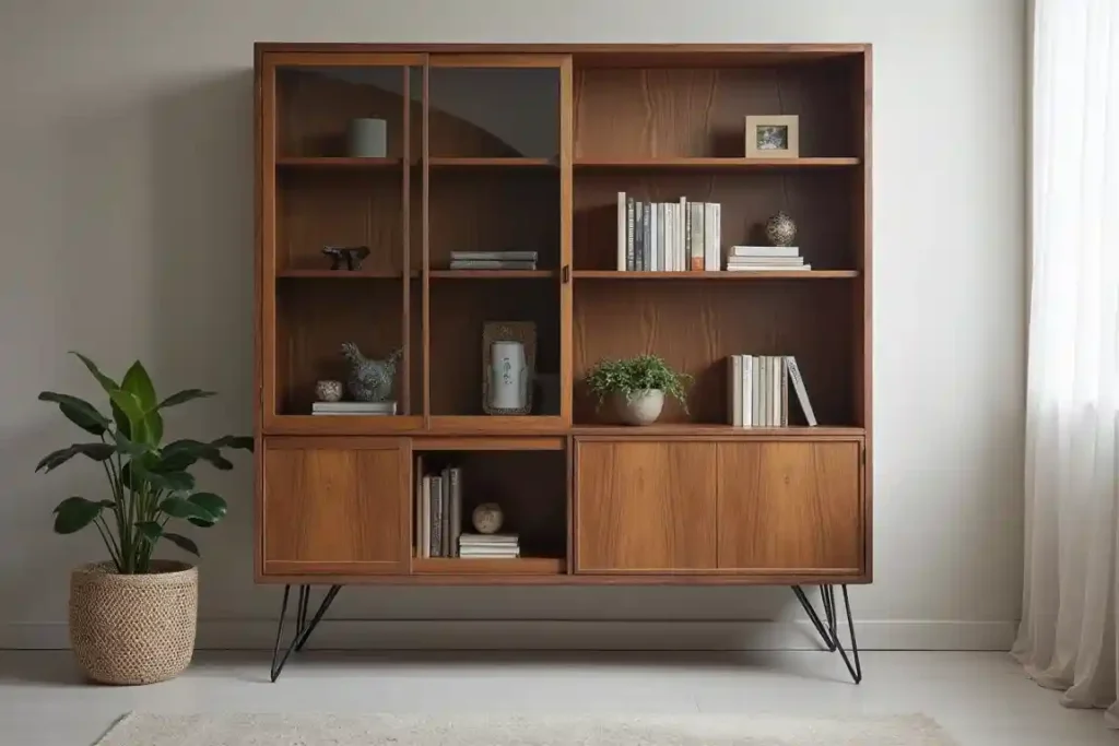 Mid-Century Modern Bookshelf with Sliding Glass Doors idea 1