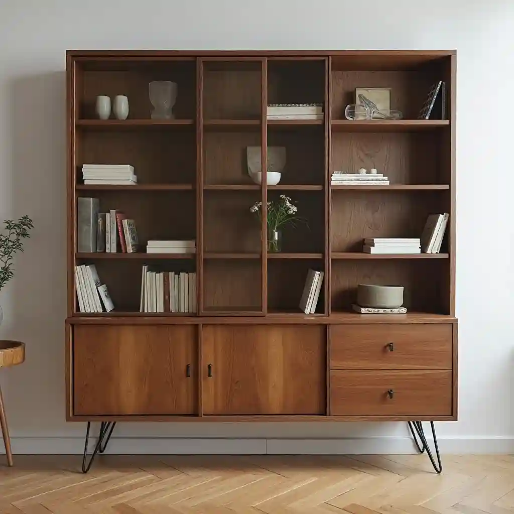 Mid-Century Modern Bookshelf with Sliding Glass Doors idea 2