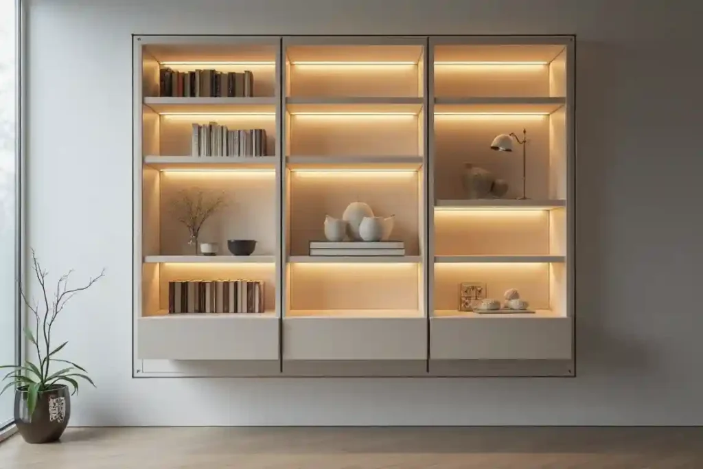 Minimalist Floating Glass Door Shelves idea 1