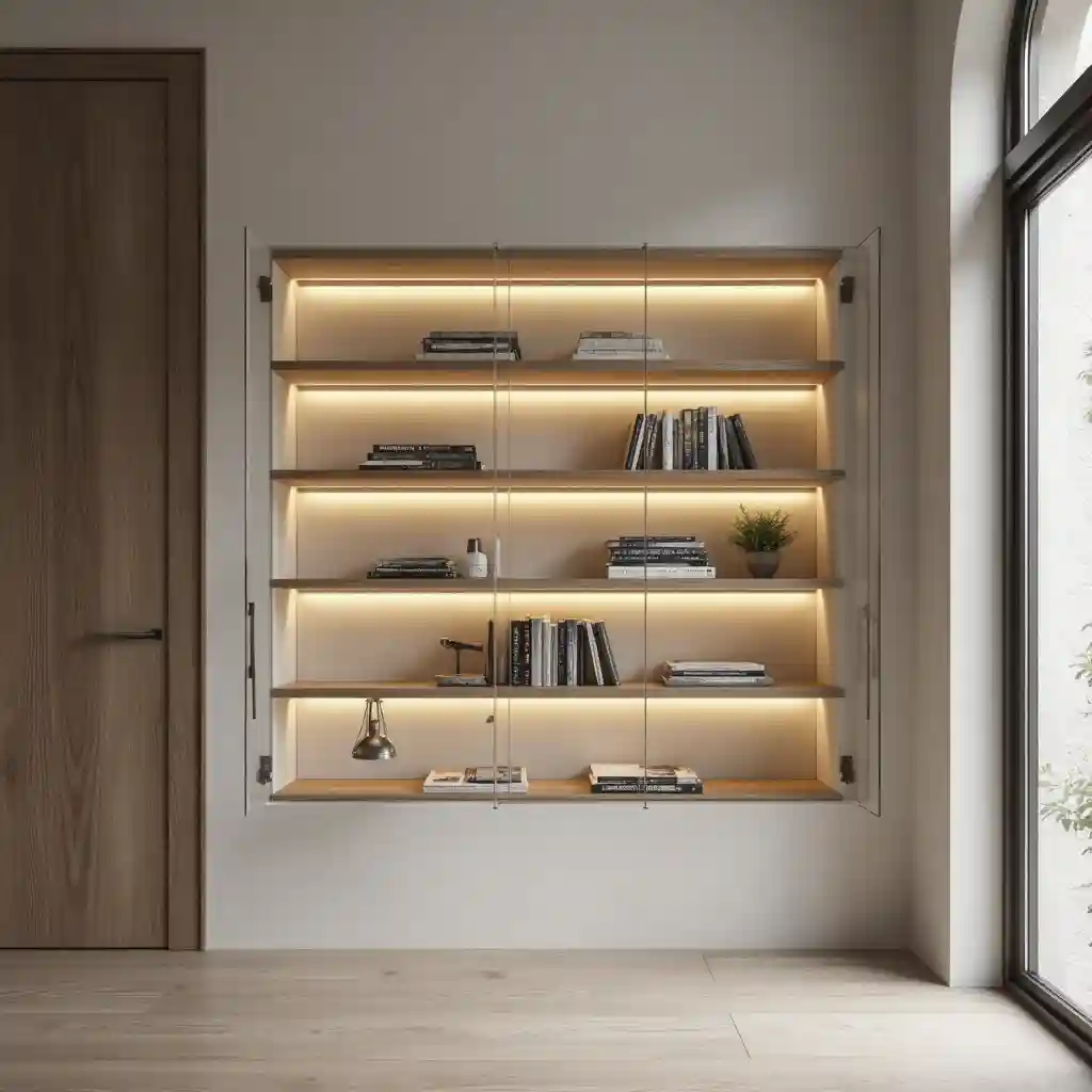 Minimalist Floating Glass Door Shelves idea 2