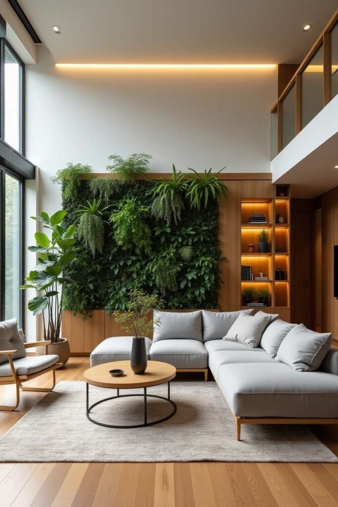 Modern Minimalist Living Room with Biophilic Design
